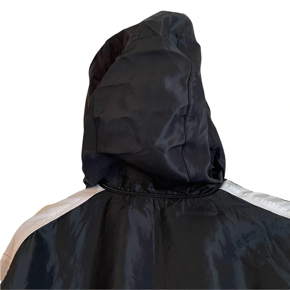 adidas Black and White 3 Stripes Windbreaker Track Jacket with Hidden Hood. S